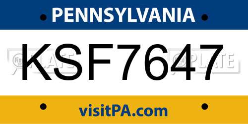 KSF7647 Pennsylvania License Plate