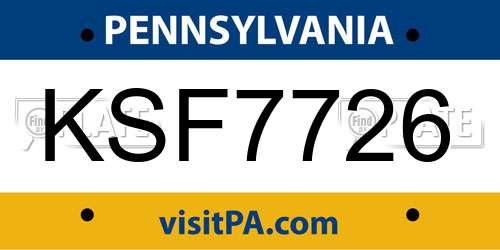 KSF7726 Pennsylvania License Plate