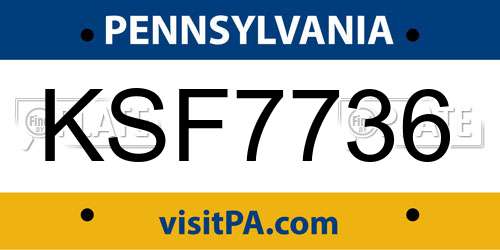 KSF7736 Pennsylvania License Plate