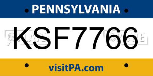 KSF7766 Pennsylvania License Plate