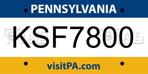 KSF7800 Pennsylvania License Plate