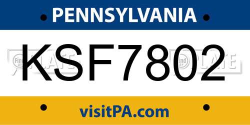 KSF7802 Pennsylvania License Plate