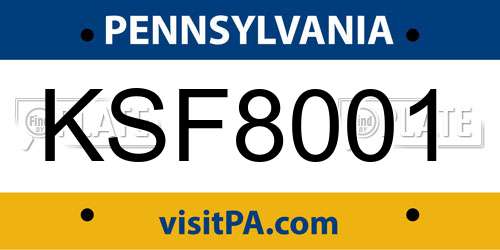 KSF8001 Pennsylvania License Plate