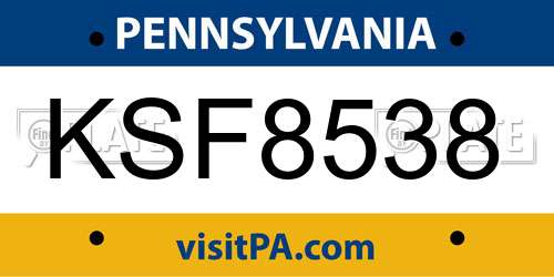 KSF8538 Pennsylvania License Plate
