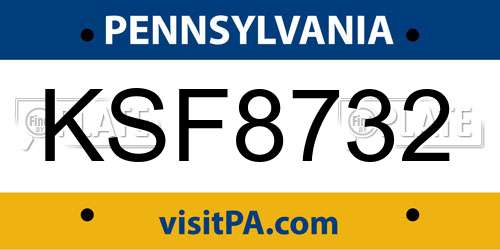 KSF8732 Pennsylvania License Plate