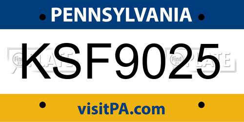 KSF9025 Pennsylvania License Plate