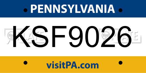 KSF9026 Pennsylvania License Plate
