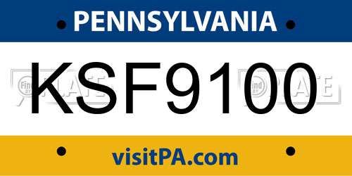 KSF9100 Pennsylvania License Plate