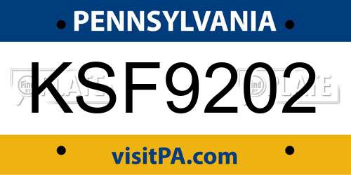 KSF9202 Pennsylvania License Plate