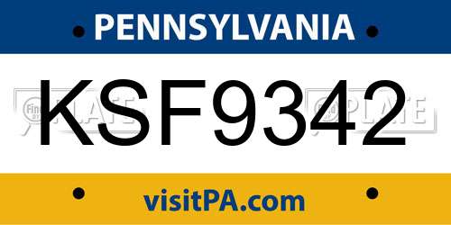 KSF9342 Pennsylvania License Plate