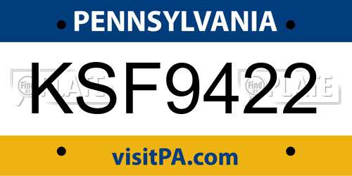 KSF9422 Pennsylvania License Plate