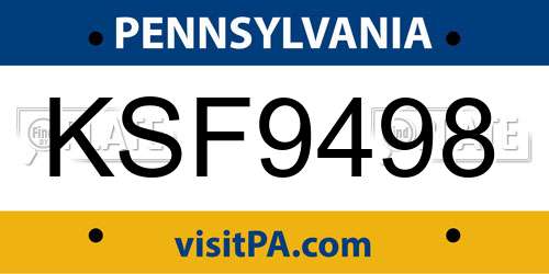 KSF9498 Pennsylvania License Plate