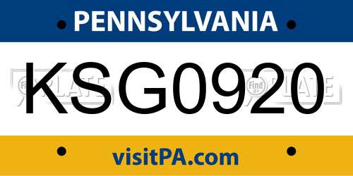 KSG0920 Pennsylvania License Plate