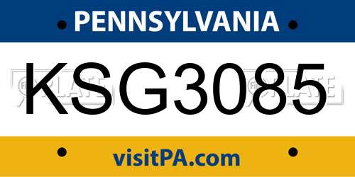 KSG3085 Pennsylvania License Plate