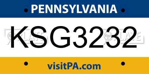 KSG3232 Pennsylvania License Plate