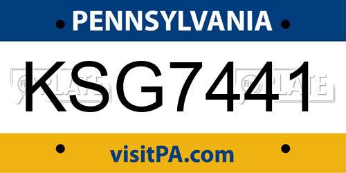 KSG7441 Pennsylvania License Plate