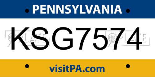 KSG7574 Pennsylvania License Plate