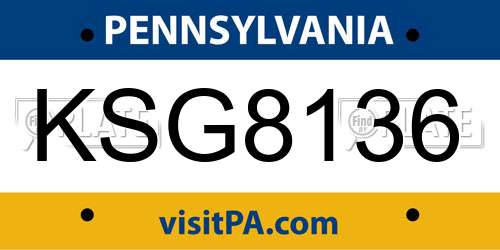 KSG8136 Pennsylvania License Plate