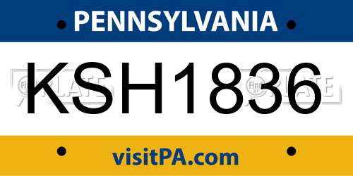 KSH1836 Pennsylvania License Plate