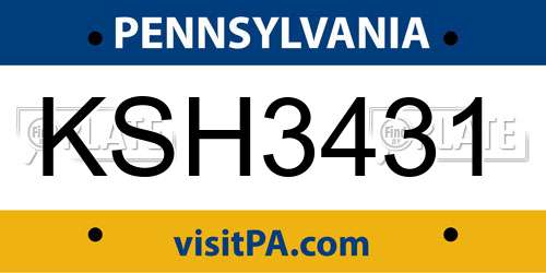 KSH3431 Pennsylvania License Plate