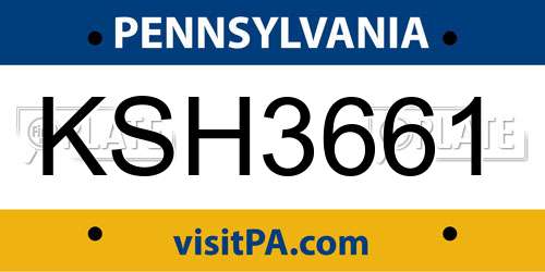 KSH3661 Pennsylvania License Plate