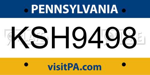 KSH9498 Pennsylvania License Plate