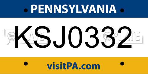 KSJ0332 Pennsylvania License Plate