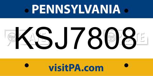 KSJ7808 Pennsylvania License Plate