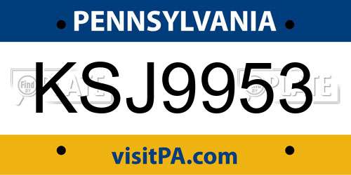KSJ9953 Pennsylvania License Plate