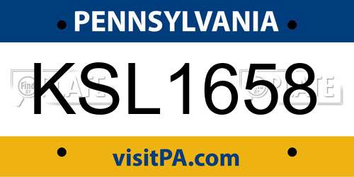 KSL1658 Pennsylvania License Plate