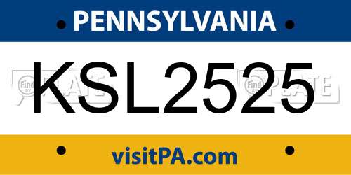 KSL2525 Pennsylvania License Plate
