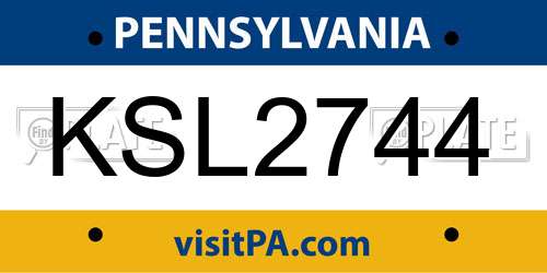 KSL2744 Pennsylvania License Plate