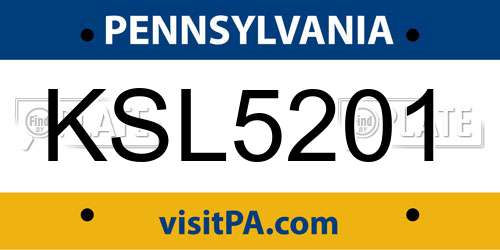 KSL5201 Pennsylvania License Plate