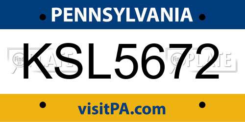 KSL5672 Pennsylvania License Plate
