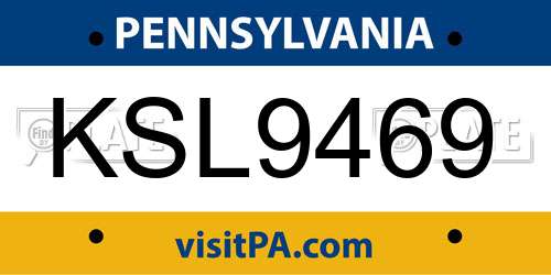 KSL9469 Pennsylvania License Plate