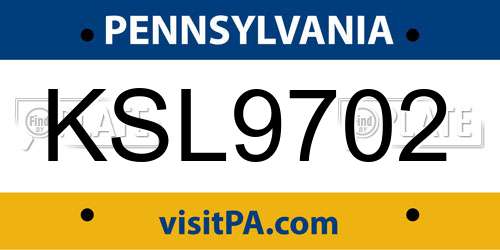 KSL9702 Pennsylvania License Plate