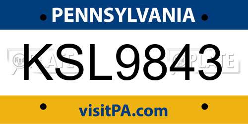 KSL9843 Pennsylvania License Plate