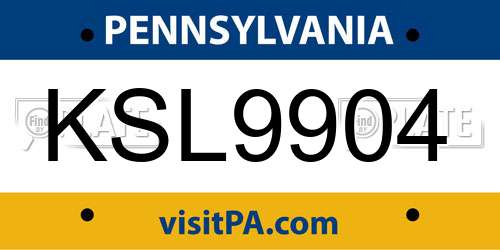 KSL9904 Pennsylvania License Plate