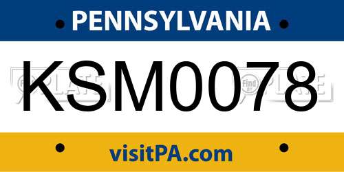 KSM0078 Pennsylvania License Plate
