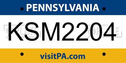KSM2204 Pennsylvania License Plate