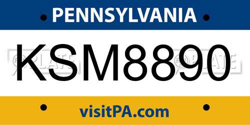 KSM8890 Pennsylvania License Plate