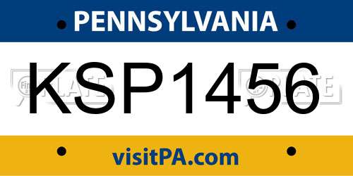 KSP1456 Pennsylvania License Plate