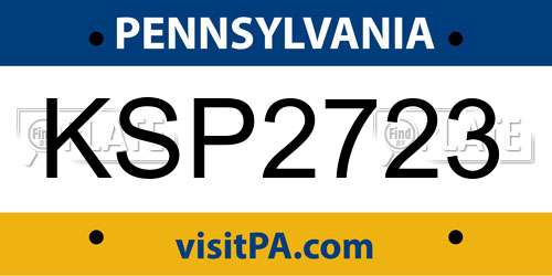 KSP2723 Pennsylvania License Plate