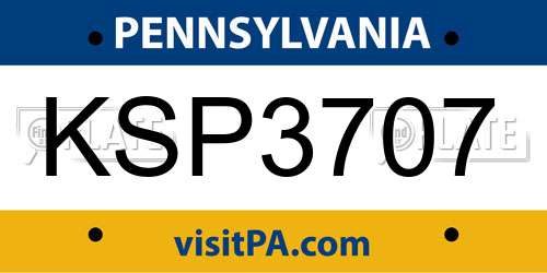 KSP3707 Pennsylvania License Plate