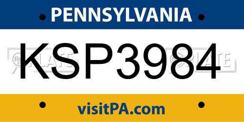 KSP3984 Pennsylvania License Plate