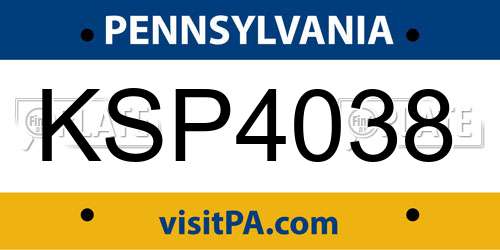 KSP4038 Pennsylvania License Plate