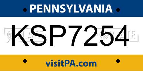 KSP7254 Pennsylvania License Plate