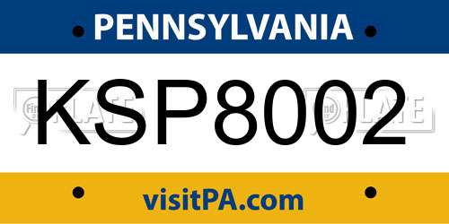 KSP8002 Pennsylvania License Plate