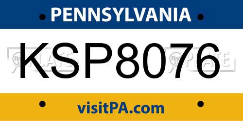 KSP8076 Pennsylvania License Plate