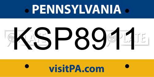 KSP8911 Pennsylvania License Plate